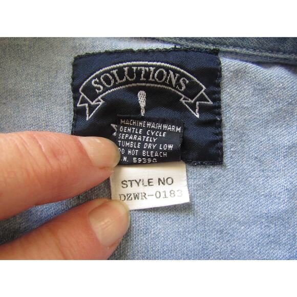 Solutions Denim Shirt Women M Embroidered Floral Western Button Up Chambray - Picture 6 of 7